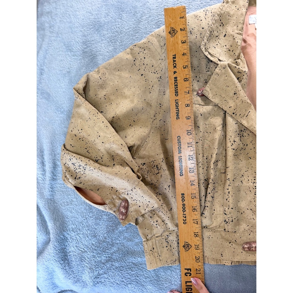 Vera Cristina Vintage 100 Silk Splatter Print Cropped Bomber Jacket Tan Large - Picture 8 of 11